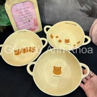 Bộ Bát Đĩa Gốm Sứ Decor, Bát Ăn Cơm, Bát Ăn Chè, Chén Dĩa Dễ Thương Tô 2 quai gấu nâu Gomsudecor21