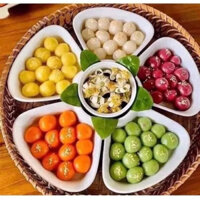 Bộ bát đĩa hoa mai 5 cánh kèm khay mây hàng loại 1 dày đẹp