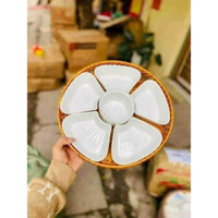 Bộ bát đĩa hoa mai 5 cánh kèm khay mây