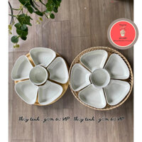 Bộ Bát Đĩa Hoa Mai 5 Cánh Sứ Bát Tràng màu trắng