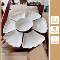 Bộ bát đĩa hoa mặt trời 7món, Bộ bát đĩa sứ Minh Châu 7 sản phẩm trắng trơn size 54cm, Bộ Bát Đĩa Hoa Mặt Trời Minh Châu