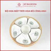 Bộ bát đĩa hoa mặt trời, bộ bát đĩa thờ cúng gia tiên vẽ hoa bồ công anh - Gốm Sứ Mai Dương
