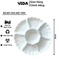 Bộ Bát Đĩa Hoa Mặt Trời Minh Châu - Bát Tràng Giá Rẻ - Set Bát Dĩa Đẹp Thắp Hương Thờ Cúng Gia tiên - SP002532