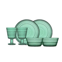 Bộ Bát Đĩa Ly Thuỷ Tinh Xanh 6 Món RankeHome - Bộ Bát Đĩa Cao Cấp Sang Trọng- Vintage Botanica