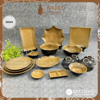 Bộ Bát Đĩa Nâu Gốm Bát Tràng, Tô Chén Ăn Cơm Phong Cách Nhật Bản, Gốm Sứ Bát Tràng Cao Cấp