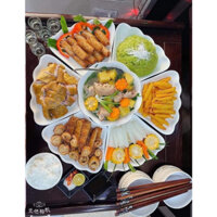 Bộ bát đĩa nhựa hoa mặt trời bày cơm cúng , bát thuyền nhựa đựng gà nguyên con - Nhựa Việt Nhật