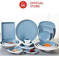 Bộ Bát Đĩa Nhựa Phíp Melamine Giả Gốm Sứ Màu Xanh Dương [SANG TRỌNG] Phong Cách Châu Âu