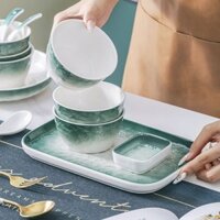 Bộ Bát Đĩa Sang Trọng Nhẹ Bắc Âu, Bộ Bát Đĩa Sáng Tạo Gia Dụng, Bộ Đồ Ăn Bằng Gốm Cao Cấp, Hoa Văn Đá Gradient