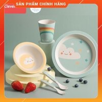 Bộ bát đĩa sợi tre CleverTree cao cấp set 5 chi tiết cho bé ăn dặm Fresh Nature on1