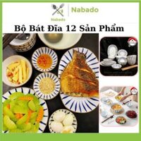 Bộ Bát Đĩa Sứ 12 Sản Phẩm Set Chén Đĩa Sứ Ăn Cơm Bàn Ăn Cao Cấp