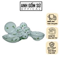 Bộ bát đĩa sứ Bát Tràng, bộ chén dĩa men kem họa tiết đài sen cao cấp 13 chi tiết