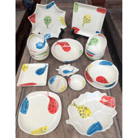 Bộ Bát Đĩa Sứ Bát Tràng Chén Dĩa Ăn Cơm Hoạ Tiết Cá Màu Vẽ Tay Làm Quà Tặng Sang Trọng