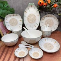 Bộ Bát Đĩa Sứ Cao Cấp Họa Tiết Hoa Hướng Dương  Nhẹ Nhàng Men Sáng Bóng