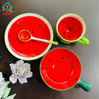 Bộ bát đĩa sứ Dưa Hấu-chén bát Decor-bộ bát ăn cơm dễ thương phủ men bóng họa tiết dưa hấu,chén dĩa sứ  LilyDecorHome