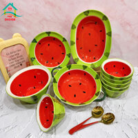 Bộ bát đĩa sứ Dưa Hấu HVA-chén bát Decor-bộ bát ăn cơm dễ thương phủ men bóng họa tiết dưa hấu,chén dĩa sứ VuaDecor