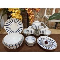 Bộ Bát Đĩa Sứ Kẻ Trúc Sọc Dưa Xanh 12 món (Có Bán Lẻ Từng Sản Phẩm)