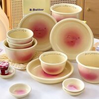 Bộ bát đĩa sứ màu hồng kem sáng tạo