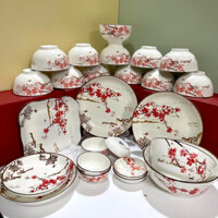 Bộ Bát Đĩa Sứ-Set Chén Đĩa BÁT TRÀNG,họa tiết Xuân Sang,25 chi tiết,hoạ tiết sắc nét,men dầy dặn