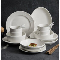 Bộ bát đĩa sứ trắng vân sọc cho gia đình, nhà hàng, khách sạn cao cấp | Cutlery Set