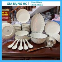 Bộ Bát Đĩa Sứ Trắng Viền Đen Thiết Kế Gân Sọc Gốm Sứ Ceramic Decor Trang Trí Sang Trọng
