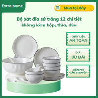 Bộ bát đĩa sứ trắng viền đen 12 món rẻ đẹp cho mọi gia đình không kèm hộp, thìa, đũa