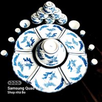 Bộ bát đĩa thắp hương sứ Bát Tràng cao cấp hình cuốn thư 16 món  size đại ĐK52cm - Bộ Tùng - Hạc