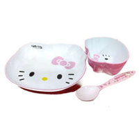 Bộ bát đĩa thìa nhựa Melamin giả sứ hình mèo Hello Kitty