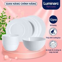 Bộ bát đĩa (tô chén dĩa) thủy tinh Luminarc 12 chi tiết EV12M, dùng lò vi sóng, máy rửa bát
