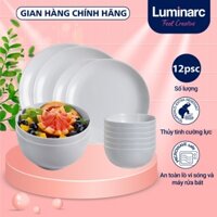 Bộ bát đĩa (tô, chén, dĩa) thủy tinh Luminarc Diwali màu ghi xám 12 chi tiết DW 12C