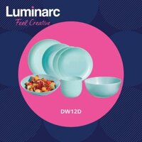 Bộ bát đĩa (tô,chén,dĩa) thủy tinh Luminarc Diwali xanh ngọc 12 chi tiết DW 12D, dùng lò vi sóng