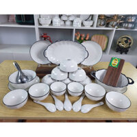 Bộ Bát Đĩa Trắng Xoắn Viền Đen 26 Món