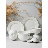 Bộ Bát Đĩa Viền Vàng 12K - 12 Món Sứ Minh Châu