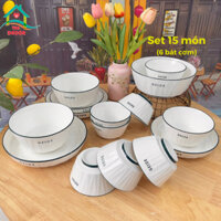 Bộ Bát Đĩa Xanh Cổ Vịt (set) - bát ăn cơm 14-15 món - Chén Dĩa Decor, men bóng đẹp VuaDecor