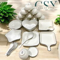 Bộ Bát Đĩa,Set bát Đĩa sứ Trắng viền đen 25 chi tiết,kiểu dáng nhã nhặn,decor cực đẹp