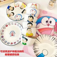 Bộ bát Doraemon dễ thương, đĩa nông, bộ đồ ăn gốm sứ mèo Dingdang giá trị cao, bộ bát đĩa hoạt hình 1WPE