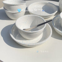 Bộ bát gốm bán chạy Bộ đĩa Splash Ink Bát cơm màu xanh Hàn Quốc Bát sữa chua đơn giản Bát tráng miệng Bộ đồ ăn Bát mì ăn liền