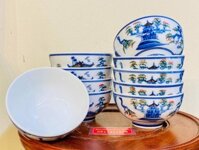 Bộ bát sứ 10 chiếc men lam vẽ phong cảnh cực xinh