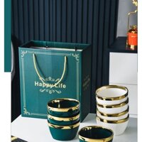 Bộ bát sứ cao cấp viền mạ vàng set 6 bát ăn cơm kèm đũa