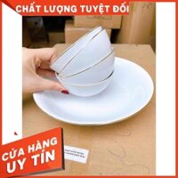 Bộ bát sứ Minh Long 6 món gồm 4 bát cơm + 1 tô 18cm + 1 đĩa 23c viền vàng sang trọng