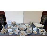 Bộ Bát thờ cúng, bộ bát hoa Mặt trời - Men rạn Đắp nổi Gốm sứ Bát Tràng (Tặng kèm khay và đũa)