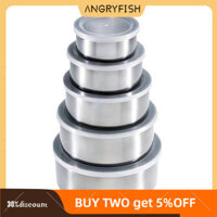 Bộ bát trộn 5 chiếc ANGRYFISH, Bát đựng tủ lạnh có nắp, Hộp cơm trưa Bento gia đình bằng thép không gỉ, Bộ bát trộn có thể xếp chồng lên nhau chống rò rỉ cho nhà bếp