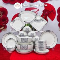 Bộ bát Vân Mây gốm sứ cao cấp Việt Nam tặng kèm 5 thìa, 10 đôi đũa + 1 muôi canh