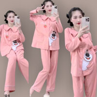 Bộ bầu - bộ sau sinh .BỘ DÀI COTTONG CỔ SEN GẤU DÂU - 4 MÀU -Áo Có Vén Hai Bên