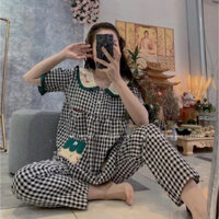 Bộ bầu bộ sau sinh - Bộ Đũi Kẻ Quần Dài Áo Cộc Cổ Sen Túi Dâu - Quần Có Chun Chỉnh