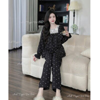 Bộ bầu bộ sau sinh - Bộ Đũi Gân Cổ Vuông Ren Nơ Mẫu Mới - Áo Có Khoá Kéo Quần Có Chun Chỉnh