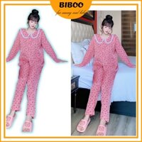 Bộ bầu, bộ sau sinh dài tay cổ cánh sen 2 chức năng có khóa kéo cho bé bú chất liệu thô lụa