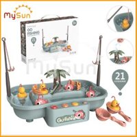 Bộ bể câu cá đồ chơi NHẠC NƯỚC cho bé bằng nhựa ABS 2 tầng tặng Pin - Xanh Lam - 3 cá 3 vịt