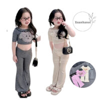 Bộ bé gái áo croptop gấu và quần loe 3 mầu 10-30kg XHN1684