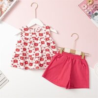 Bộ Bé gái áo đũi 3 tầng, quần thô sát nách Size 2-12 (10-35kg). Chât thô đũi cao cấp mềm, nhẹ, mát, bền vải. Form đẹp.