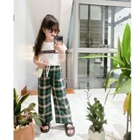 Bộ bé gái áo thun, quần karo ống rộng  LOGO BLACKPINK ĐẸP 15KG-50KG  áo in hình, hàng thiết kế cao cấp vải cực xịn